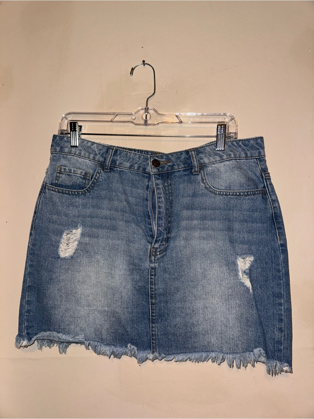Forever 21 Casual Distressed Denim Jean Mini Skirt